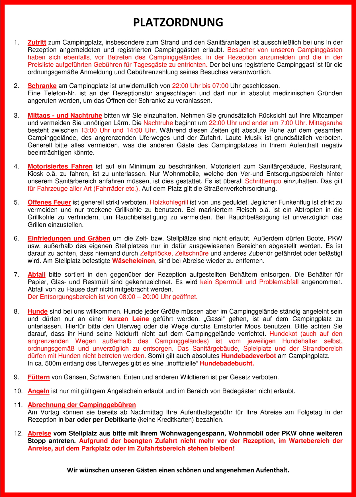 Platzordnung Platzordnung